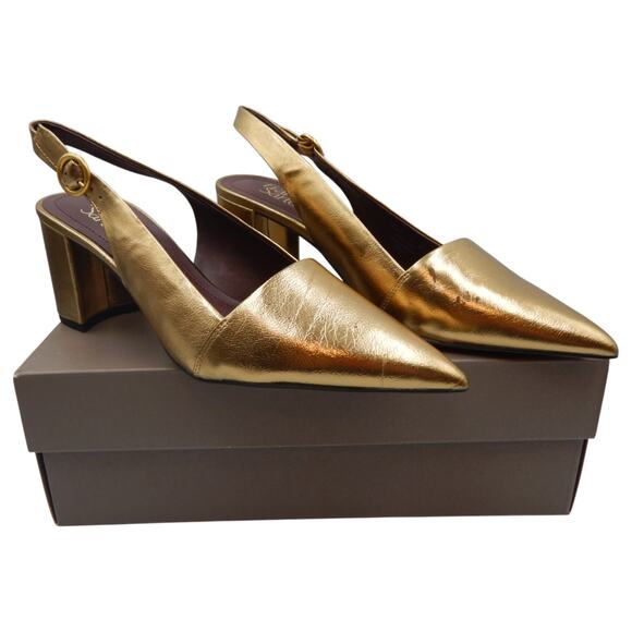 Franco Sarto Trista Pointed Toe Block Heels Slingback Pumps Bronze Size 10M - Picture 1 of 10